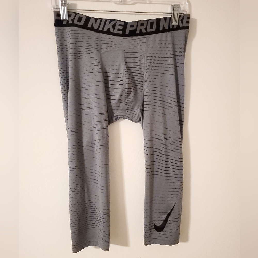 NIKE PRO COMBAT TIGHTS GREY 3/4 PANTS SIZE LARGE